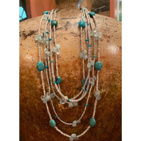 Jay King Multi Strand Heishi Bead, Turquoise and Quartz Necklace - Picture 4 of 5